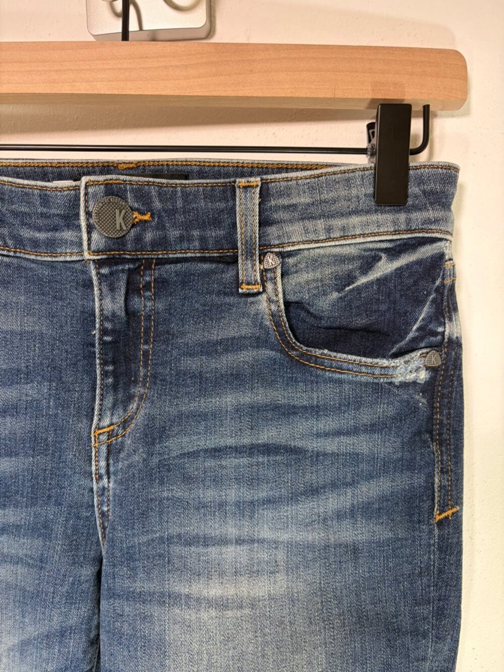 Kut from the Kloth Mia Toothpick Skinny Jeans Women's 0 Distressed Mid Wash USA - Picture 2 of 10